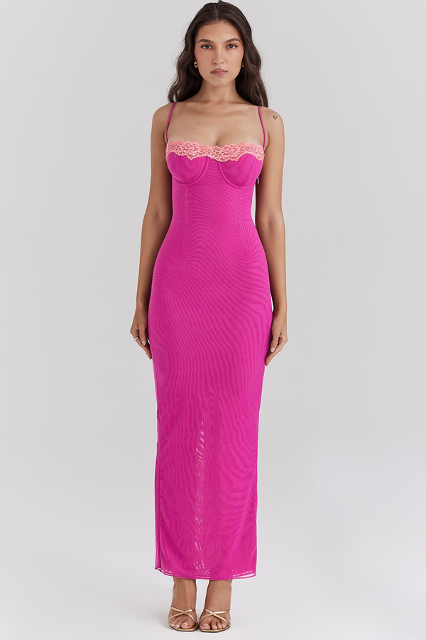 nevaé Contrast Lace Slit Maxi Dress