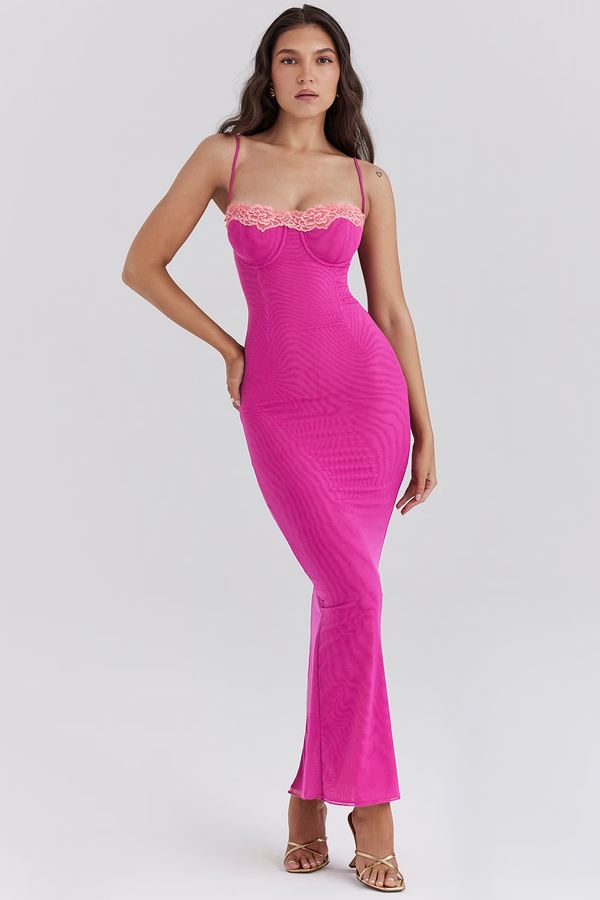 nevaé Contrast Lace Slit Maxi Dress