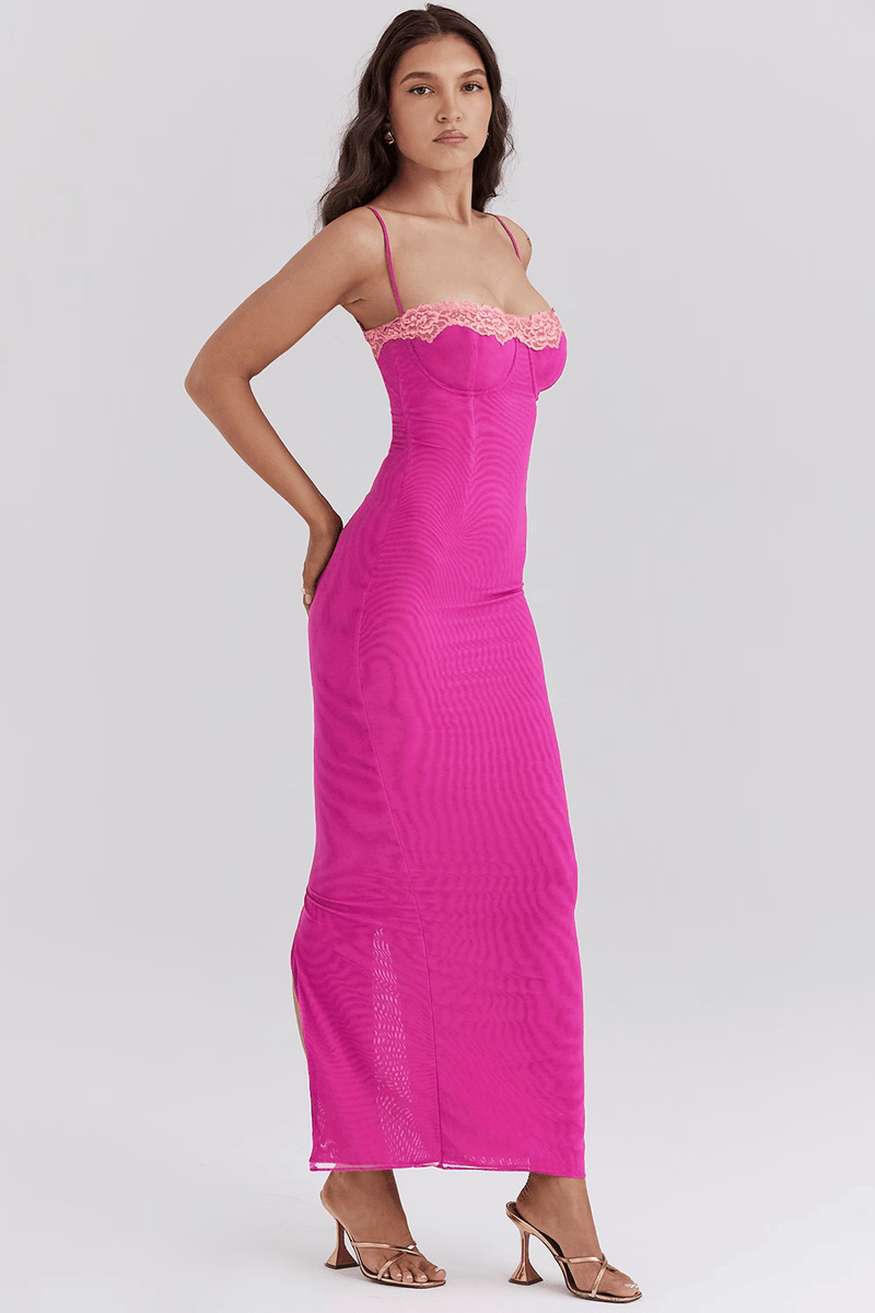 nevaé Contrast Lace Slit Maxi Dress