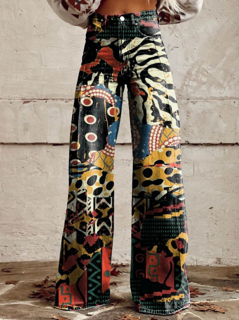 ÉLODIE | Ruime Broek met Stijlvolle en Gedurfde Artistieke Print