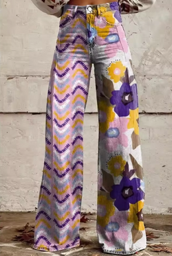 ISADORA | Boho Hoge Taille Bloemenbroek met Artistiek Comfort voor Festivals