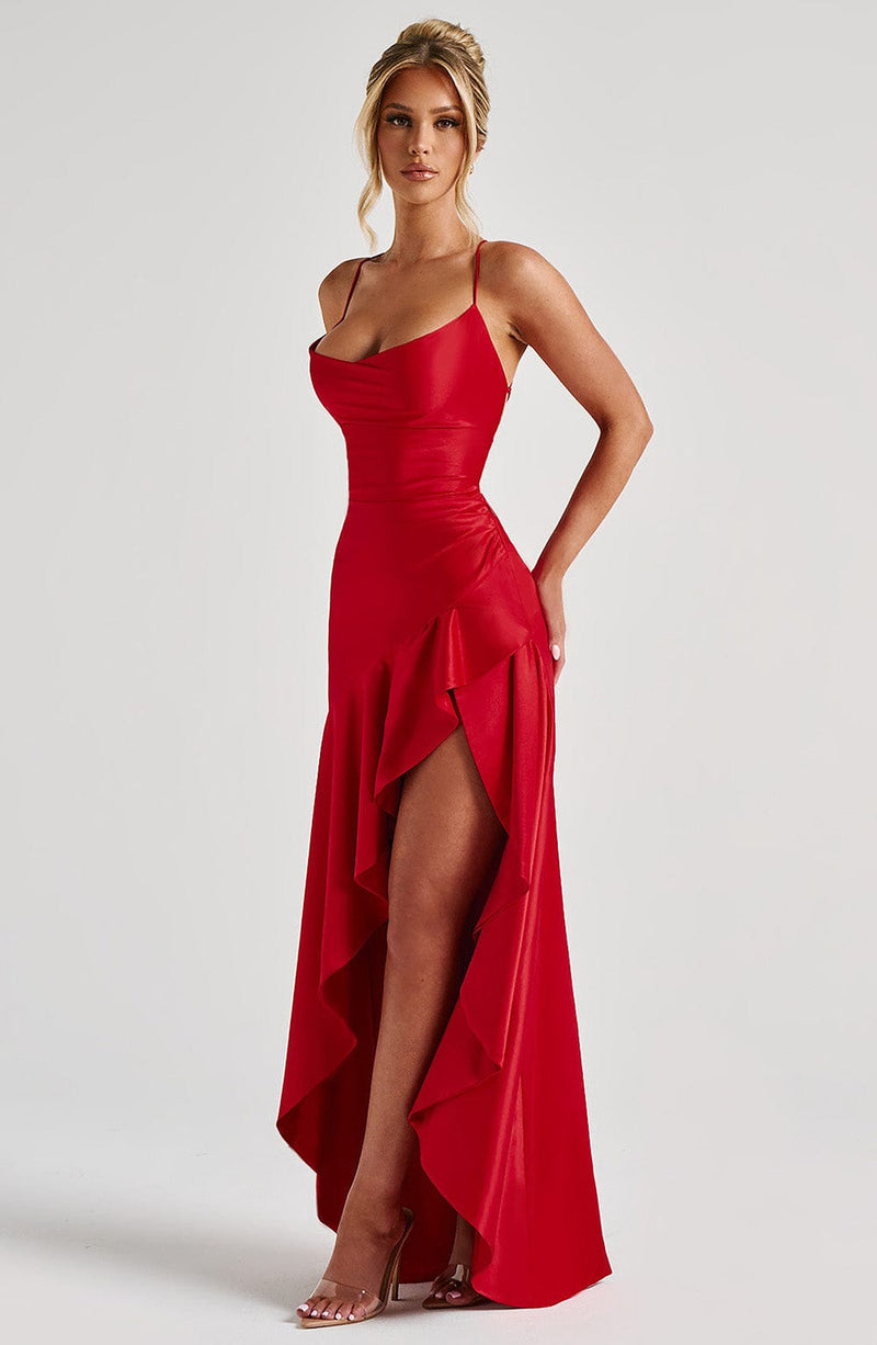 nevaé Satin Ruffle Maxi Dress
