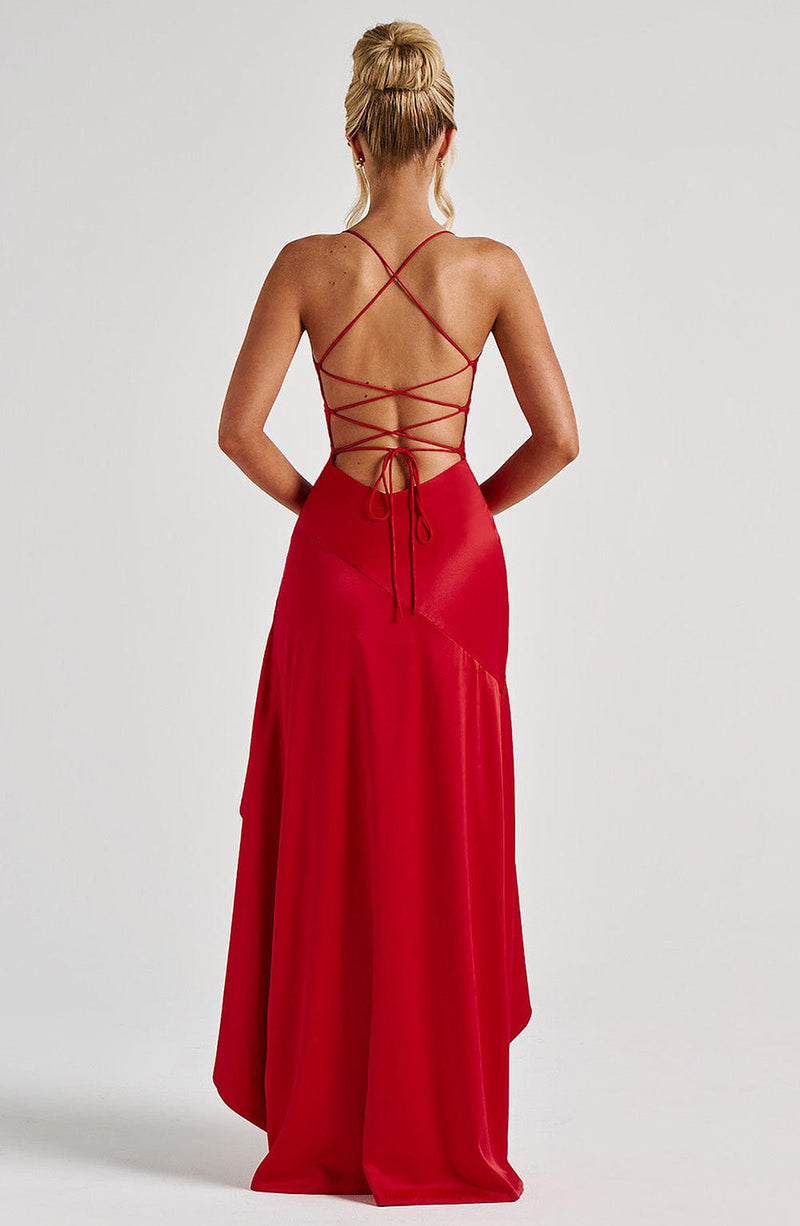 nevaé Satin Ruffle Maxi Dress