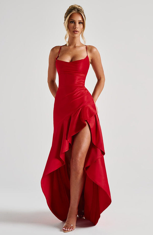 nevaé Satin Ruffle Maxi Dress