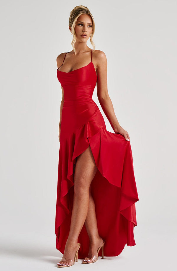 nevaé Satin Ruffle Maxi Dress