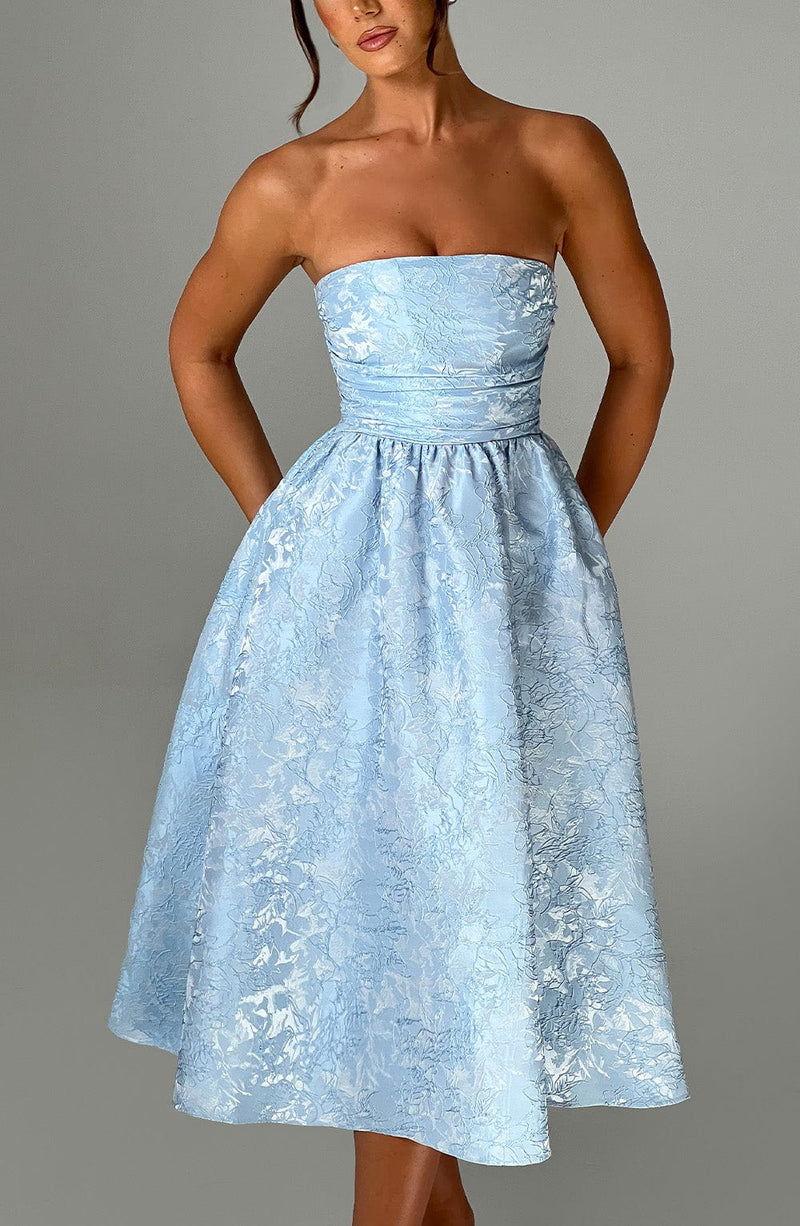 nevaé Strapless Jacquard Midi Dress