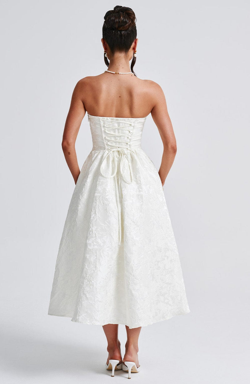 nevaé Strapless Jacquard Midi Dress
